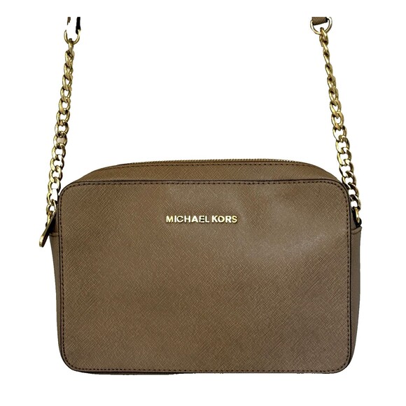 MICHAEL KORS Women Jet Set East West Crossbody Saffiano Tan Leather Purse Bag - Picture 1 of 16